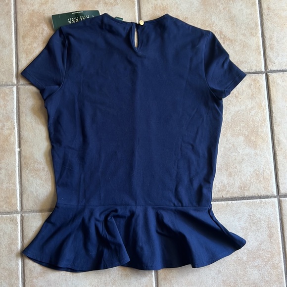 NWT Lauren by Ralph Lauren Navy Blue Shirt Sleeve Peplum Top size S - Picture 3 of 7